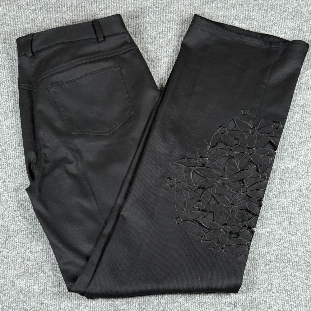 Carlisle Black Floral Cut Out Wide Leg Pants Size 8 Workwear Party Designer Chic